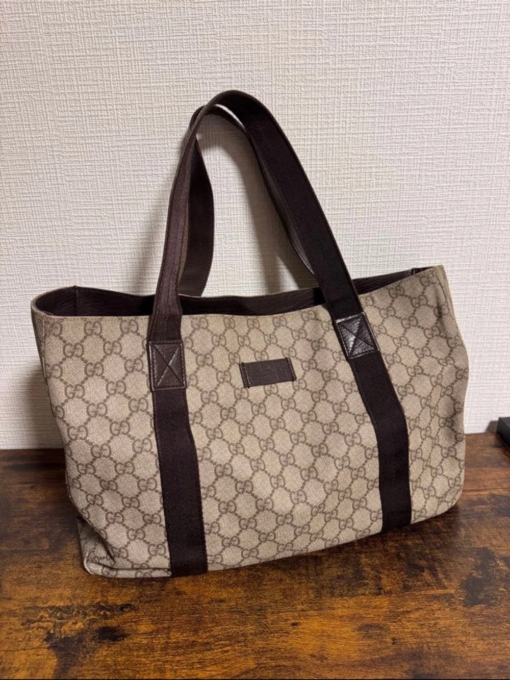 Gucci Brown GG Canvas Tote with Dark Brown Straps
